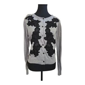 CAbi Gray Button Up Cardigan with Black Lace Size Small